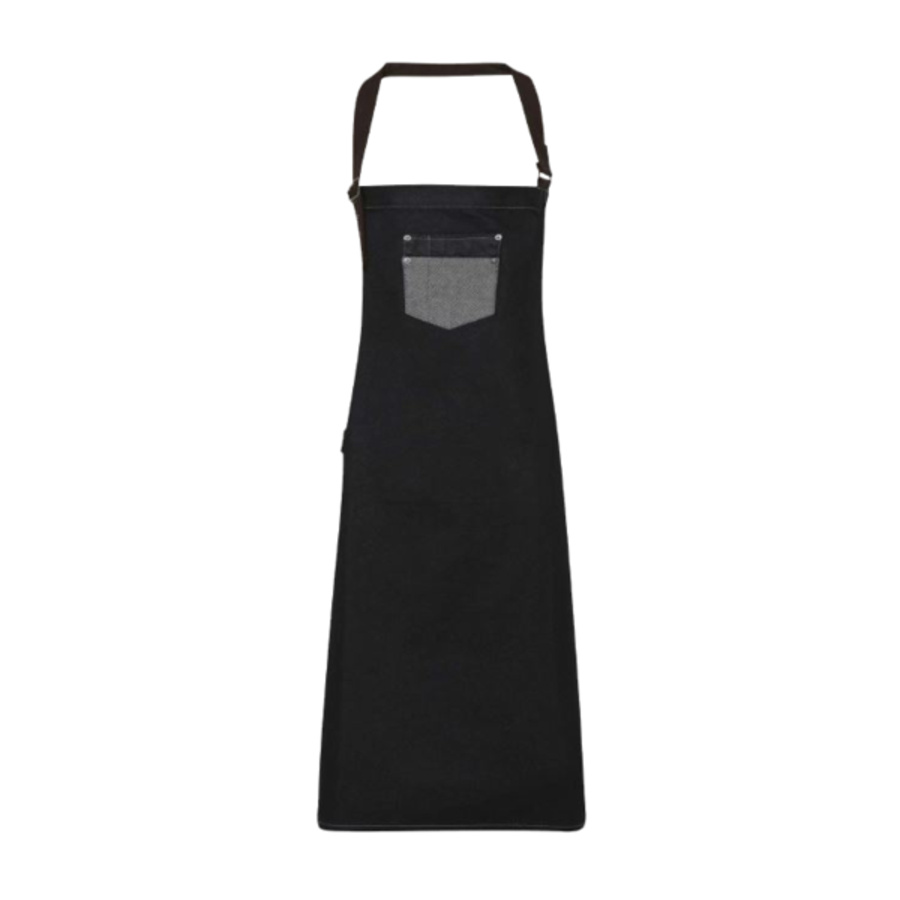 Division waxed-look denim bib apron with faux leather Thumbnail